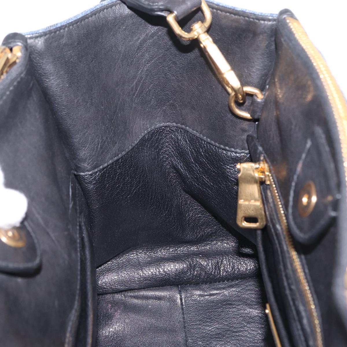 Miu Miu Biker Hand Bag Denim 2way Navy Gold Auth 206083V