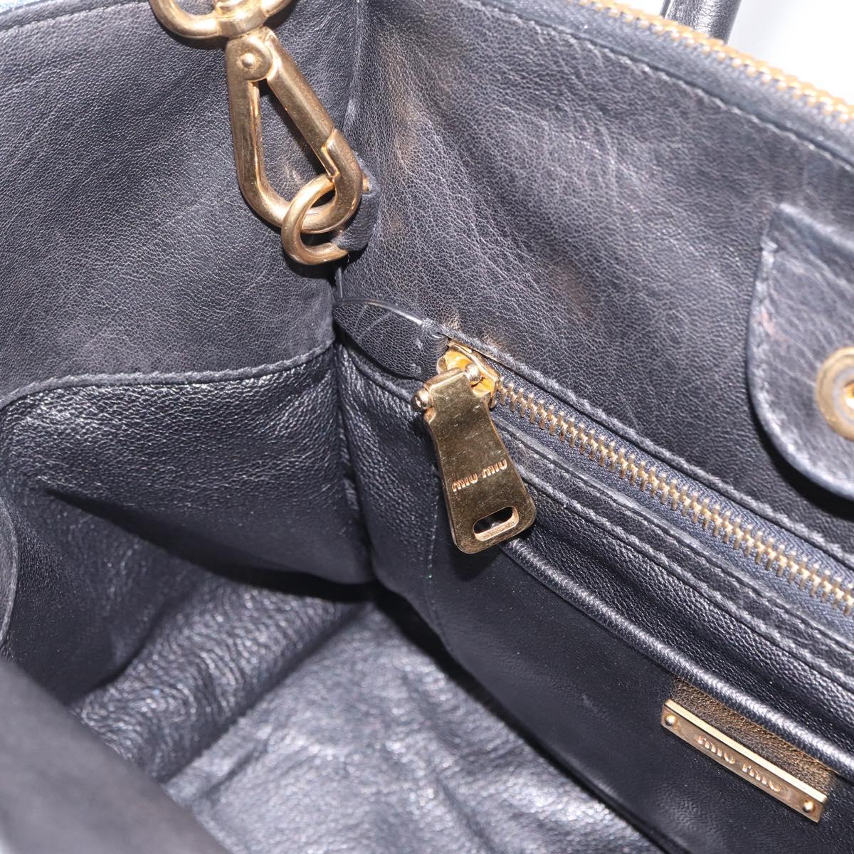 Miu Miu Biker Hand Bag Denim 2way Navy Gold Auth 206083V
