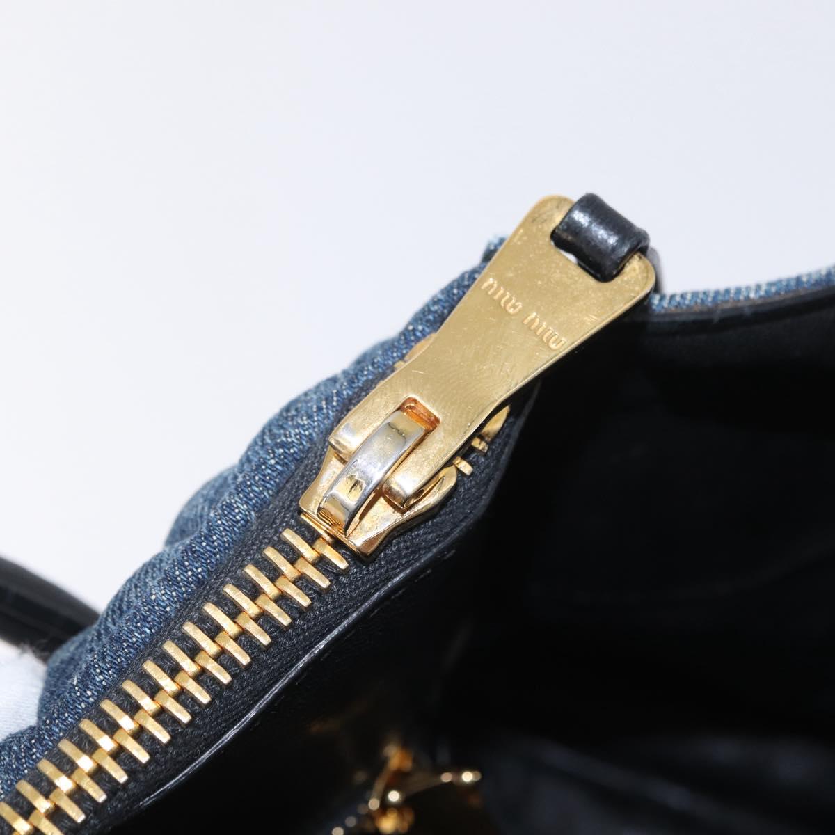 Miu Miu Biker Hand Bag Denim 2way Navy Gold Auth 206083V