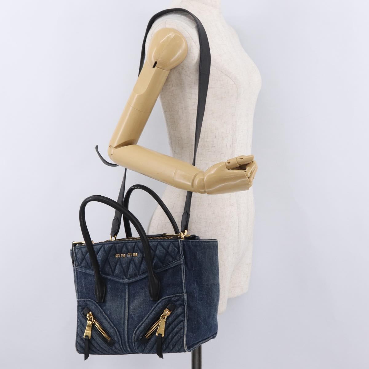 Miu Miu Biker Hand Bag Denim 2way Navy Gold Auth 206083V