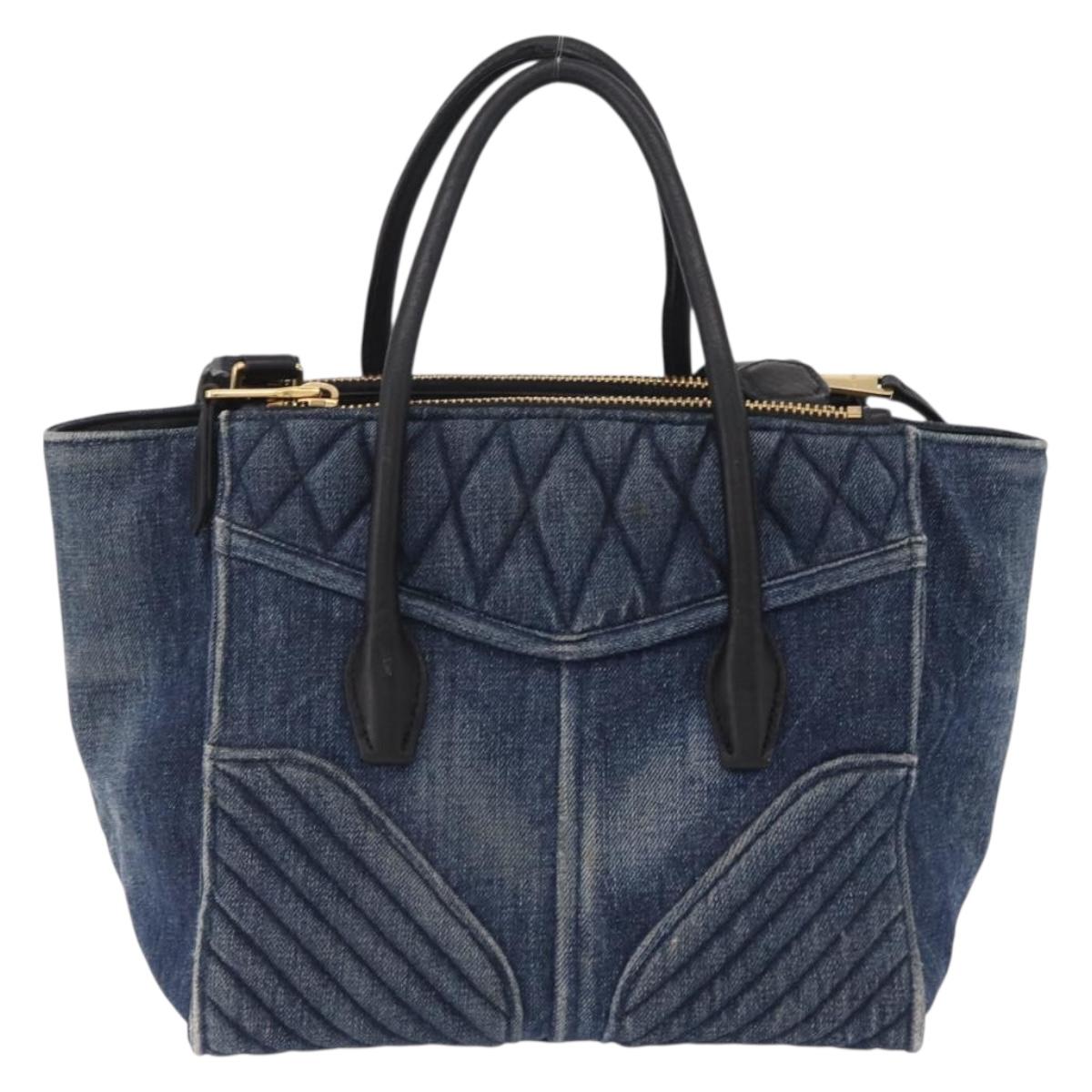 Miu Miu Biker Hand Bag Denim 2way Navy Gold Auth 206083V