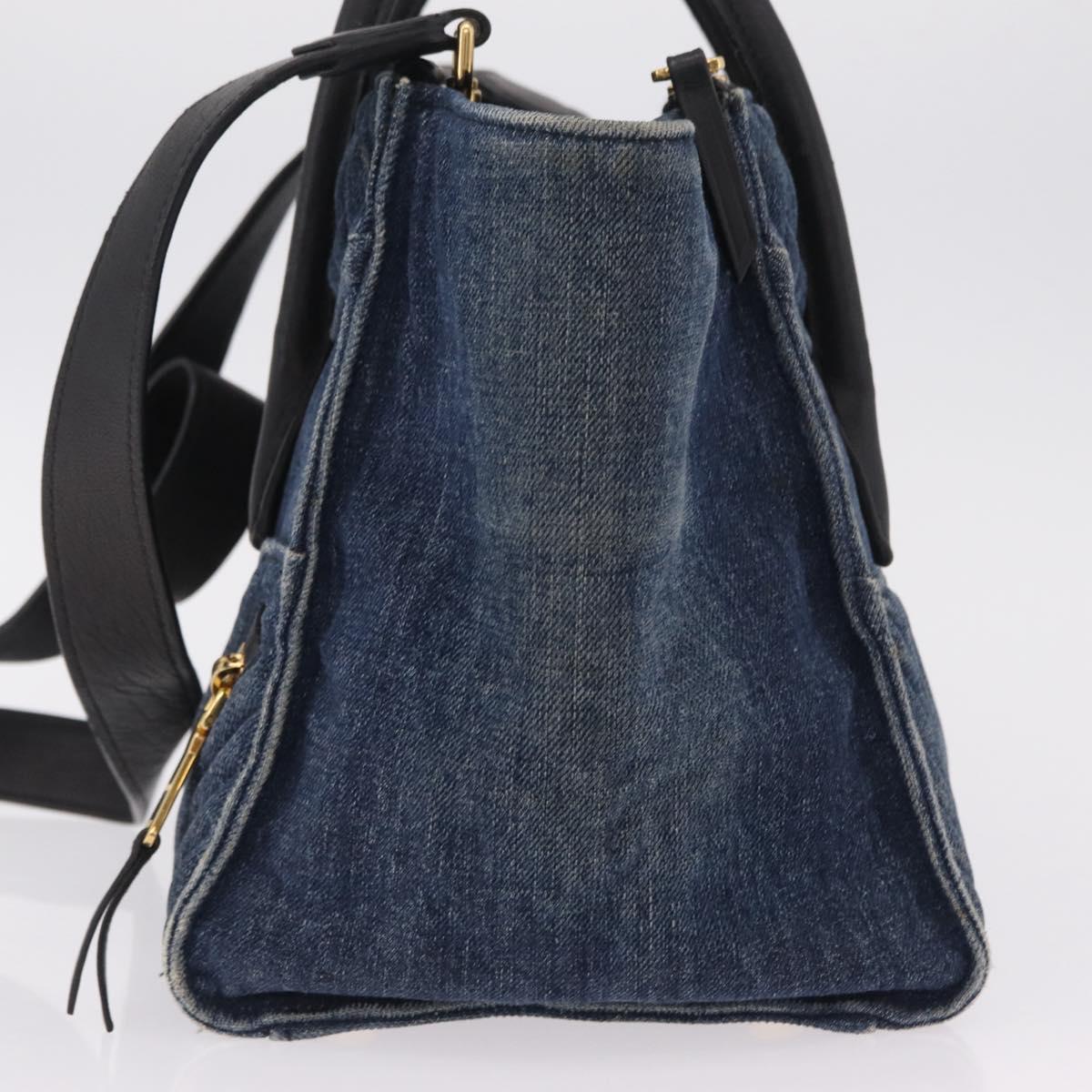 Miu Miu Biker Hand Bag Denim 2way Navy Gold Auth 206083V