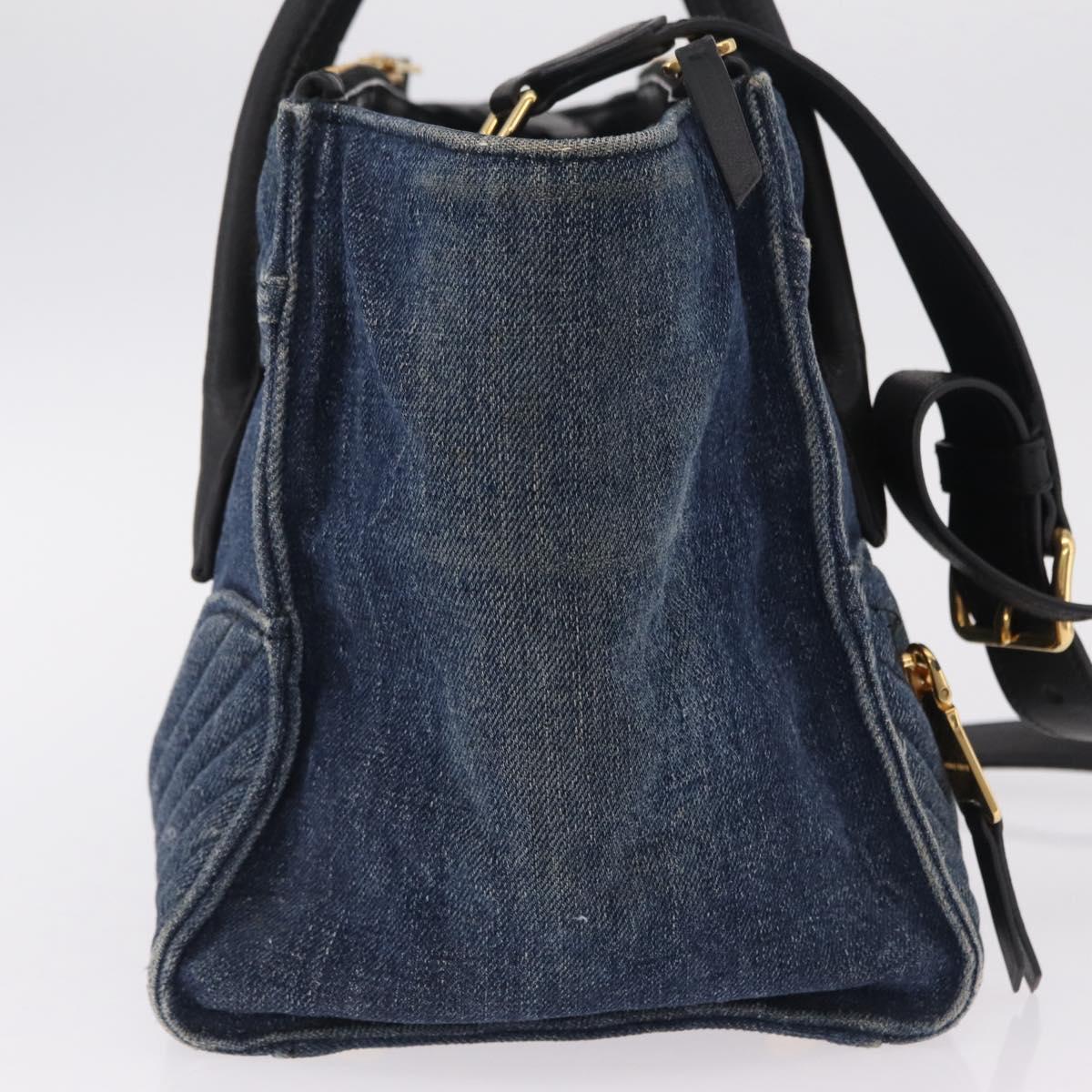 Miu Miu Biker Hand Bag Denim 2way Navy Gold Auth 206083V