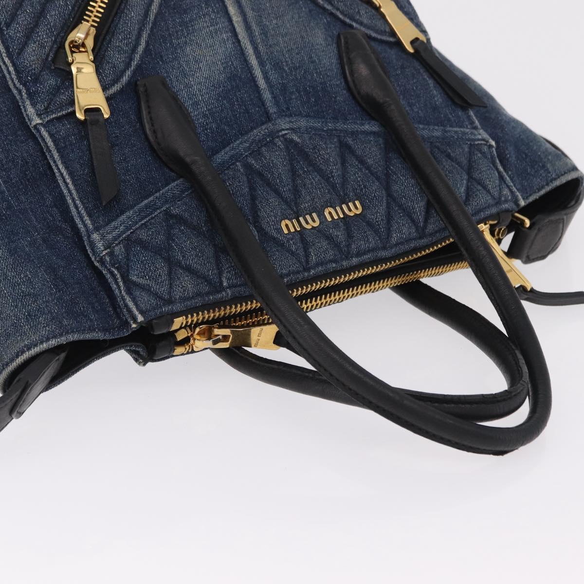 Miu Miu Biker Hand Bag Denim 2way Navy Gold Auth 206083V