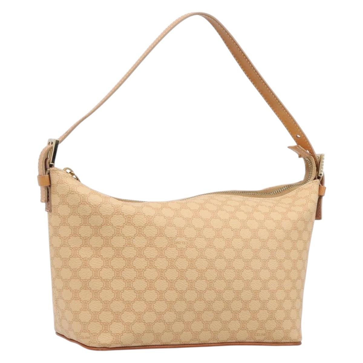 CELINE Macadam Canvas Accessory Pouch PVC Leather Beige Gold Auth 206085V