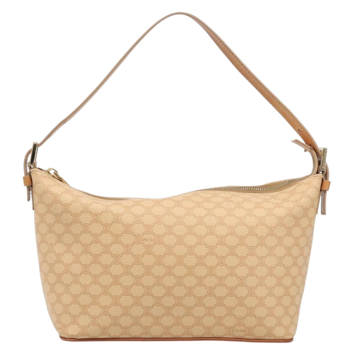 CELINE Macadam Canvas Accessory Pouch PVC Leather Beige Gold Auth 206085V