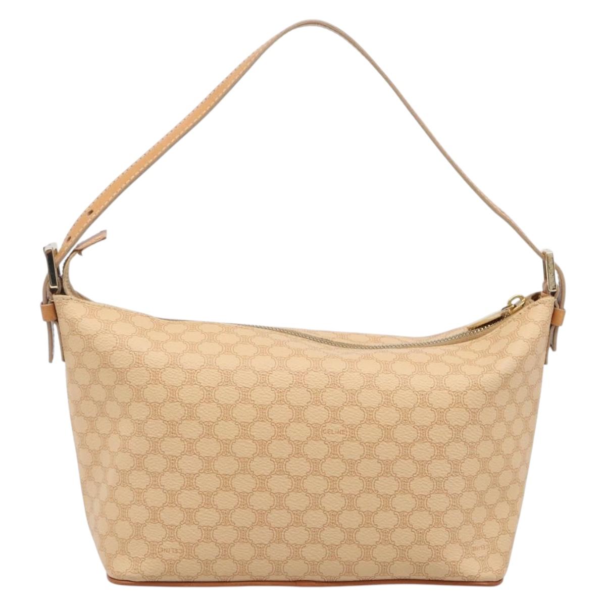 CELINE Macadam Canvas Accessory Pouch PVC Leather Beige Gold Auth 206085V