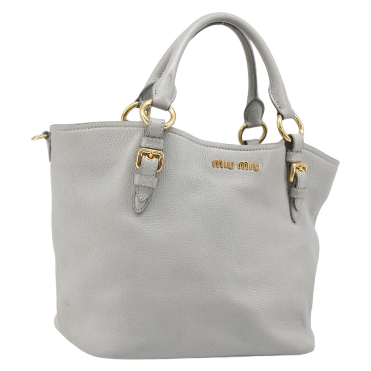 Miu Miu Hand Bag Leather 2way Gray Gold Auth 206086V