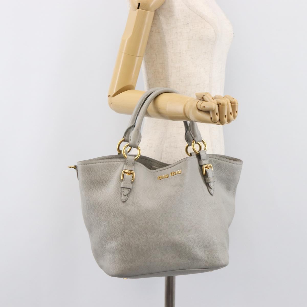 Miu Miu Hand Bag Leather 2way Gray Gold Auth 206086V
