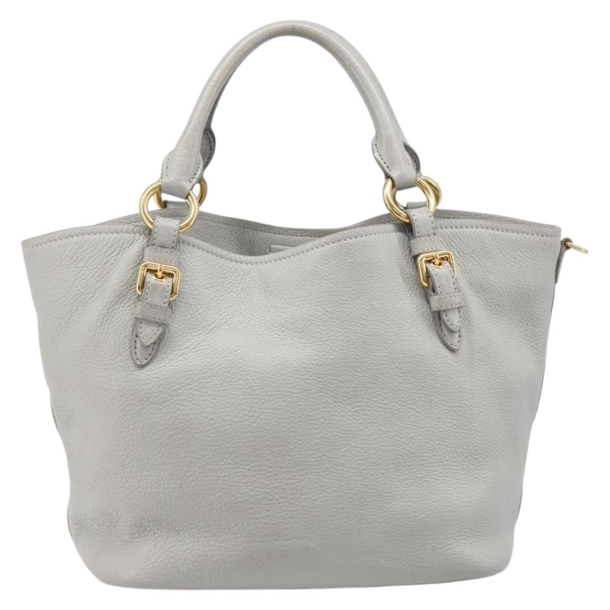 Miu Miu Hand Bag Leather 2way Gray Gold Auth 206086V