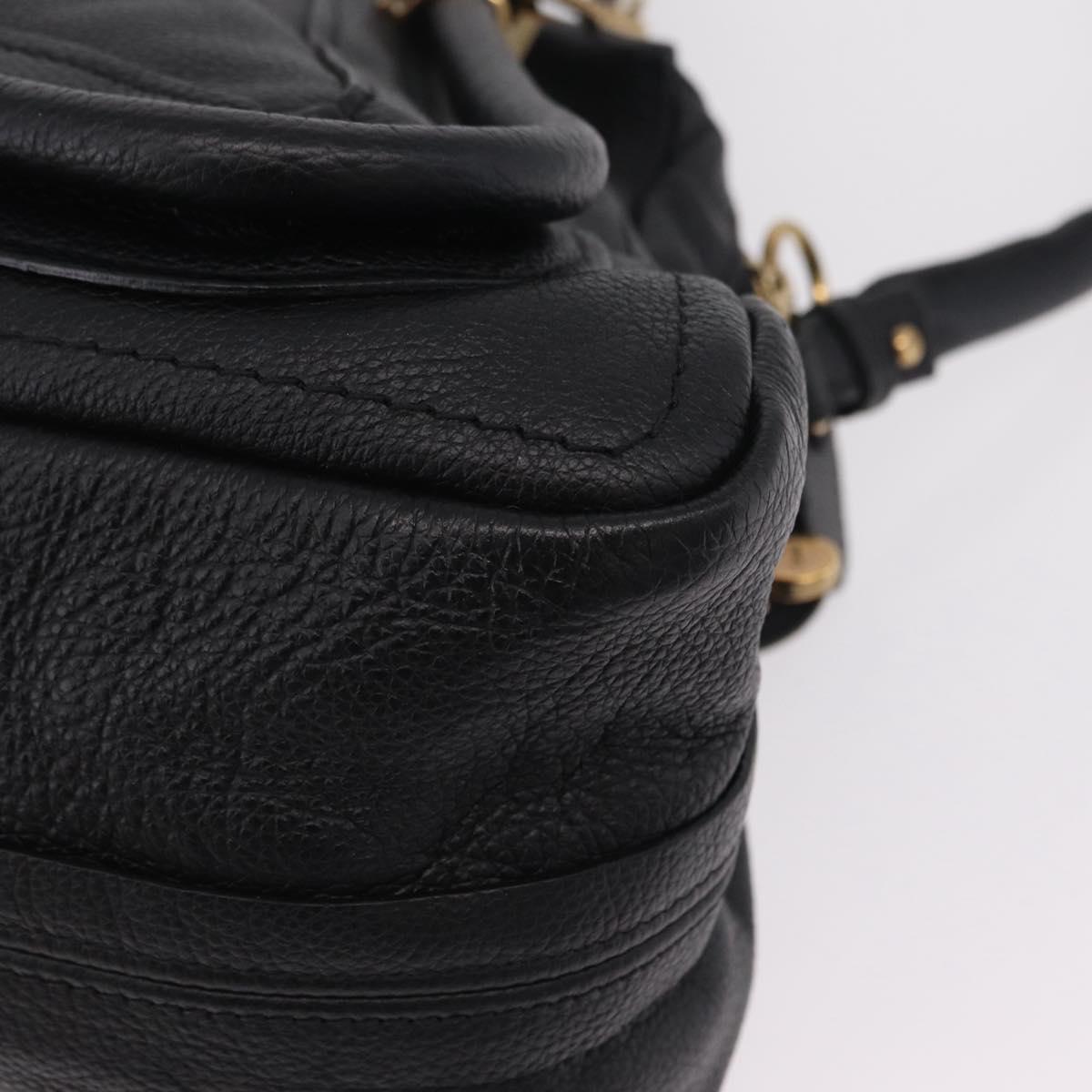 Chloe Paraty Hand Bag Leather 2way Black Gold Auth 206089V