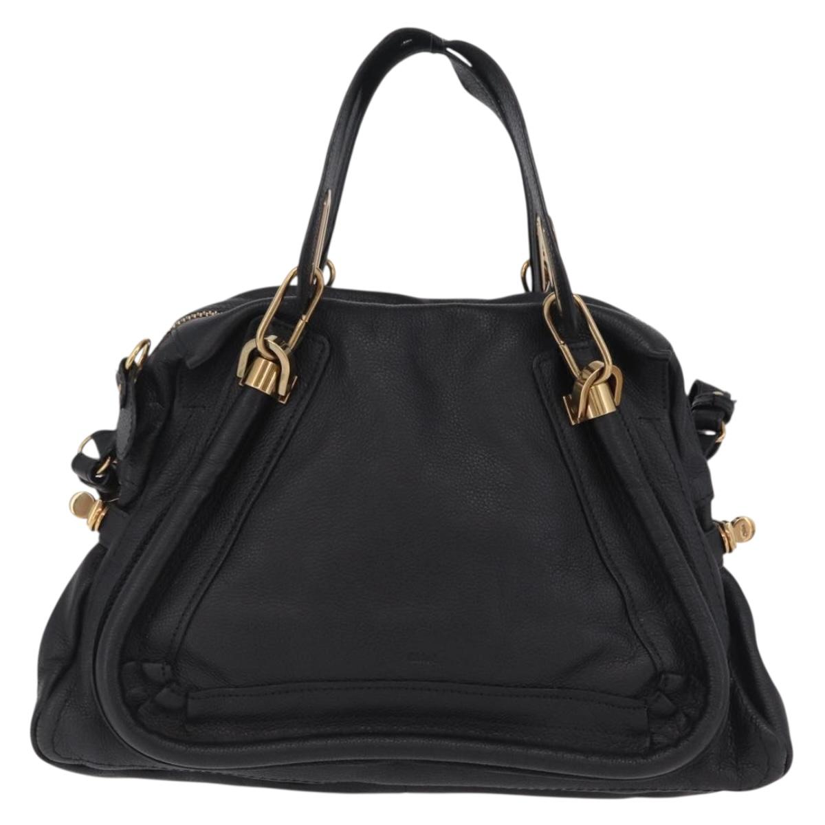 Chloe Paraty Hand Bag Leather 2way Black Gold Auth 206089V