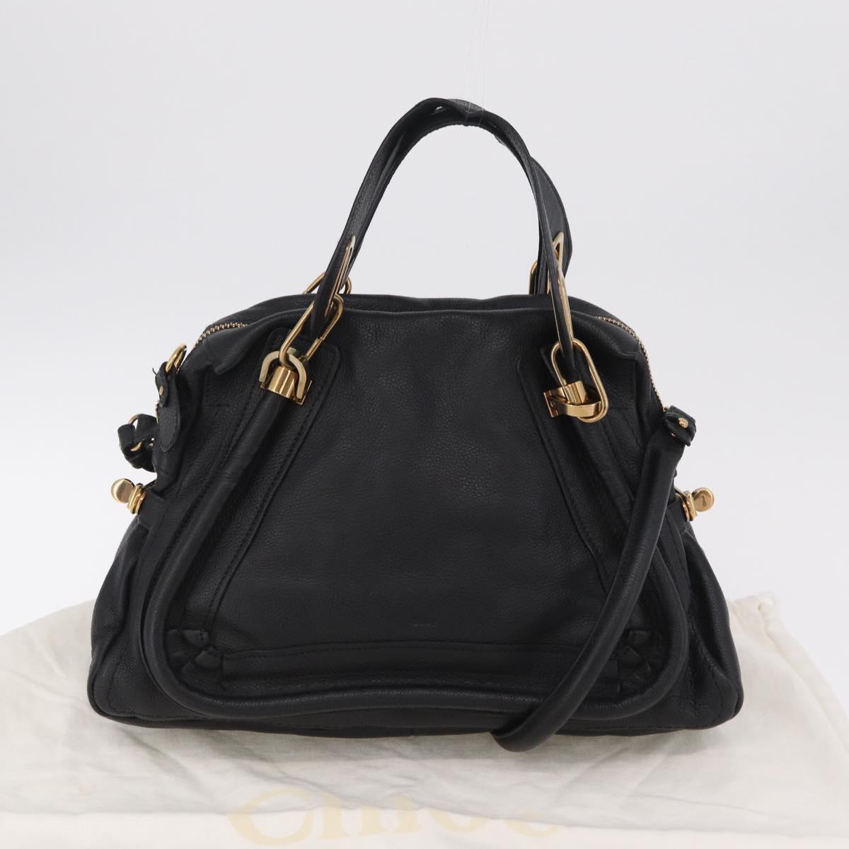 Chloe Paraty Hand Bag Leather 2way Black Gold Auth 206089V