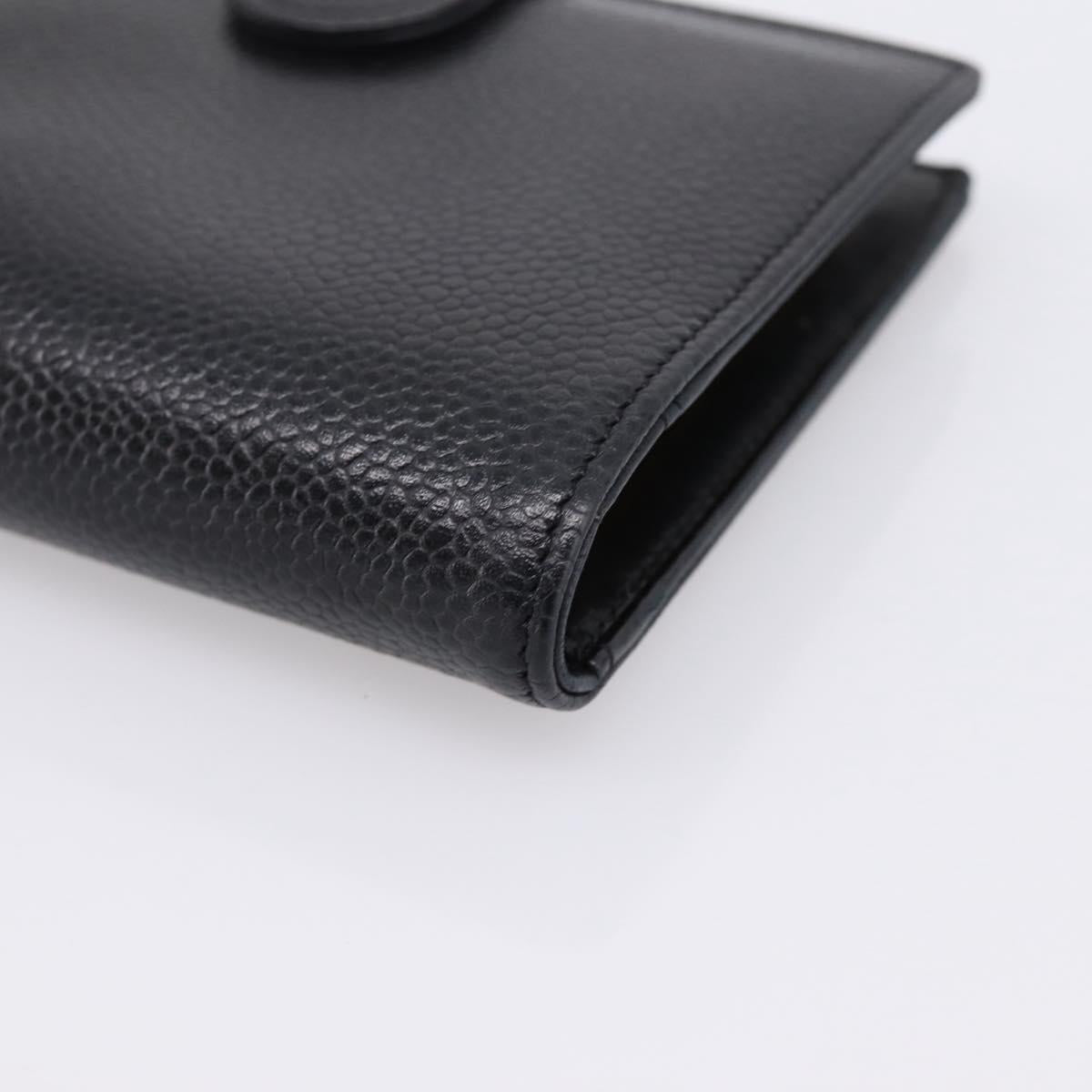 CHANEL COCO Mark Compact Wallet Caviar Skin Black Gold CC Auth 206090V