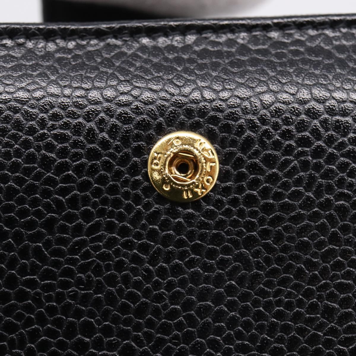 CHANEL COCO Mark Compact Wallet Caviar Skin Black Gold CC Auth 206090V