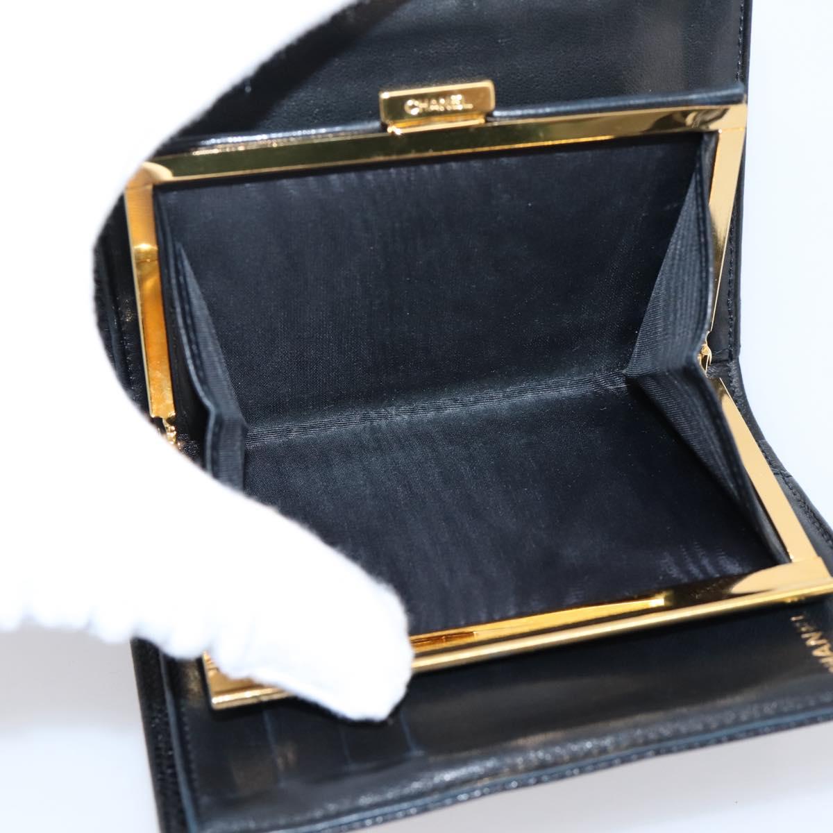 CHANEL COCO Mark Compact Wallet Caviar Skin Black Gold CC Auth 206090V
