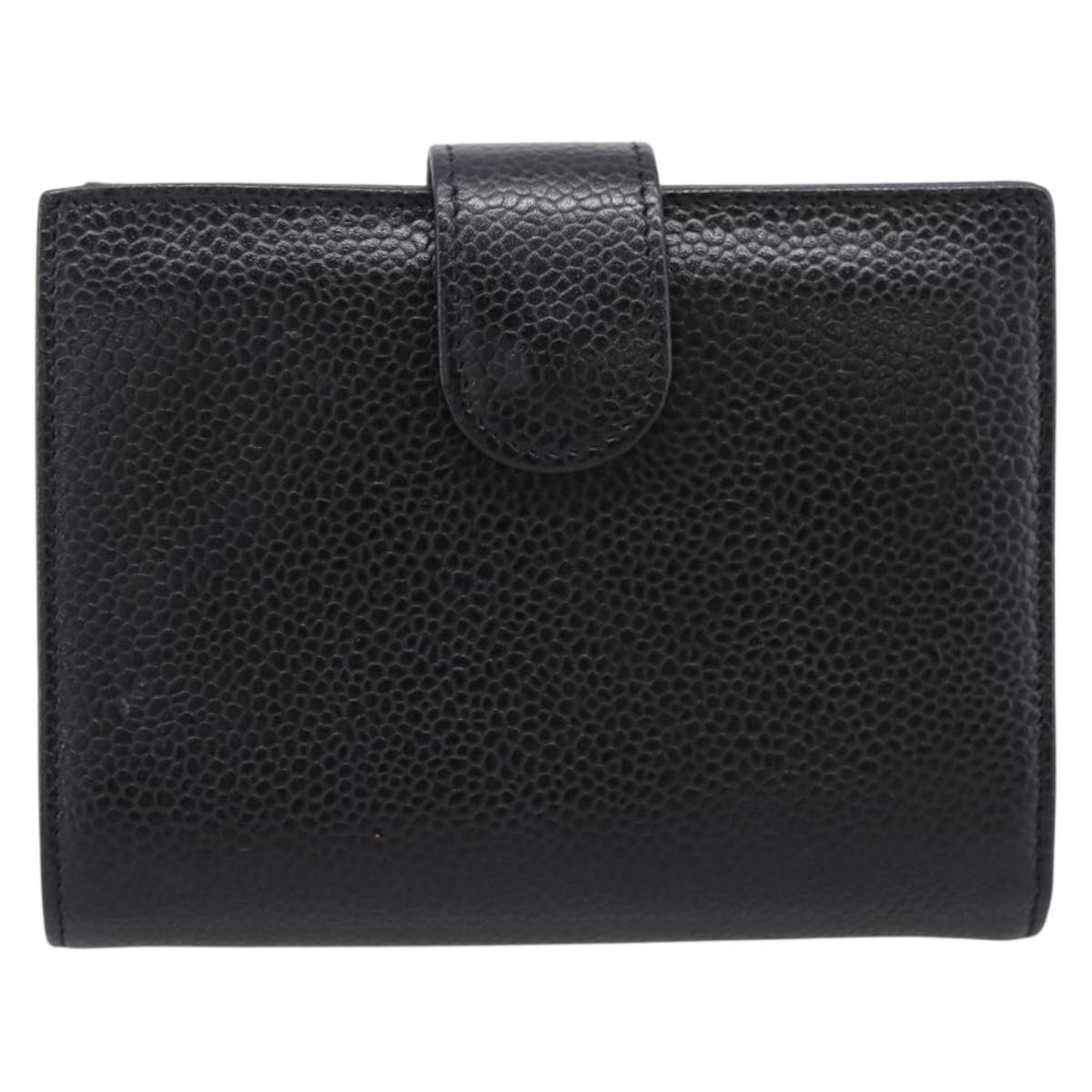 CHANEL COCO Mark Compact Wallet Caviar Skin Black Gold CC Auth 206090V