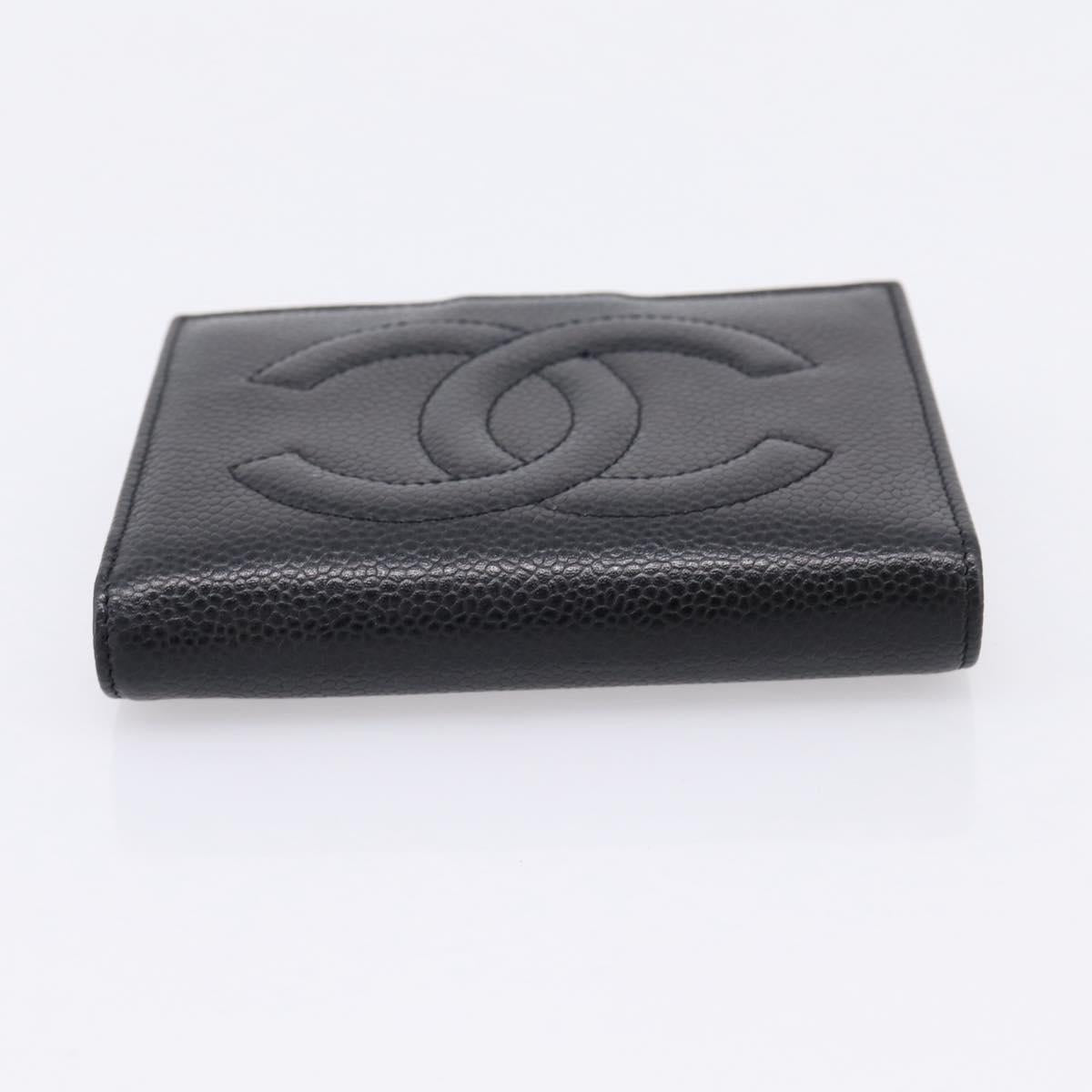 CHANEL COCO Mark Compact Wallet Caviar Skin Black Gold CC Auth 206090V