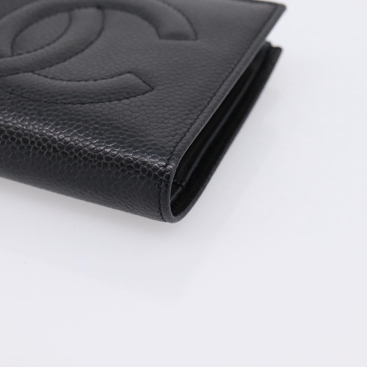 CHANEL COCO Mark Compact Wallet Caviar Skin Black Gold CC Auth 206090V