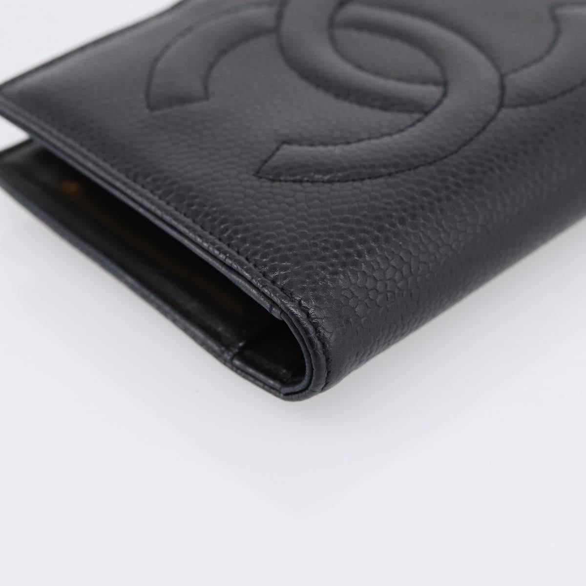CHANEL COCO Mark Compact Wallet Caviar Skin Black Gold CC Auth 206090V