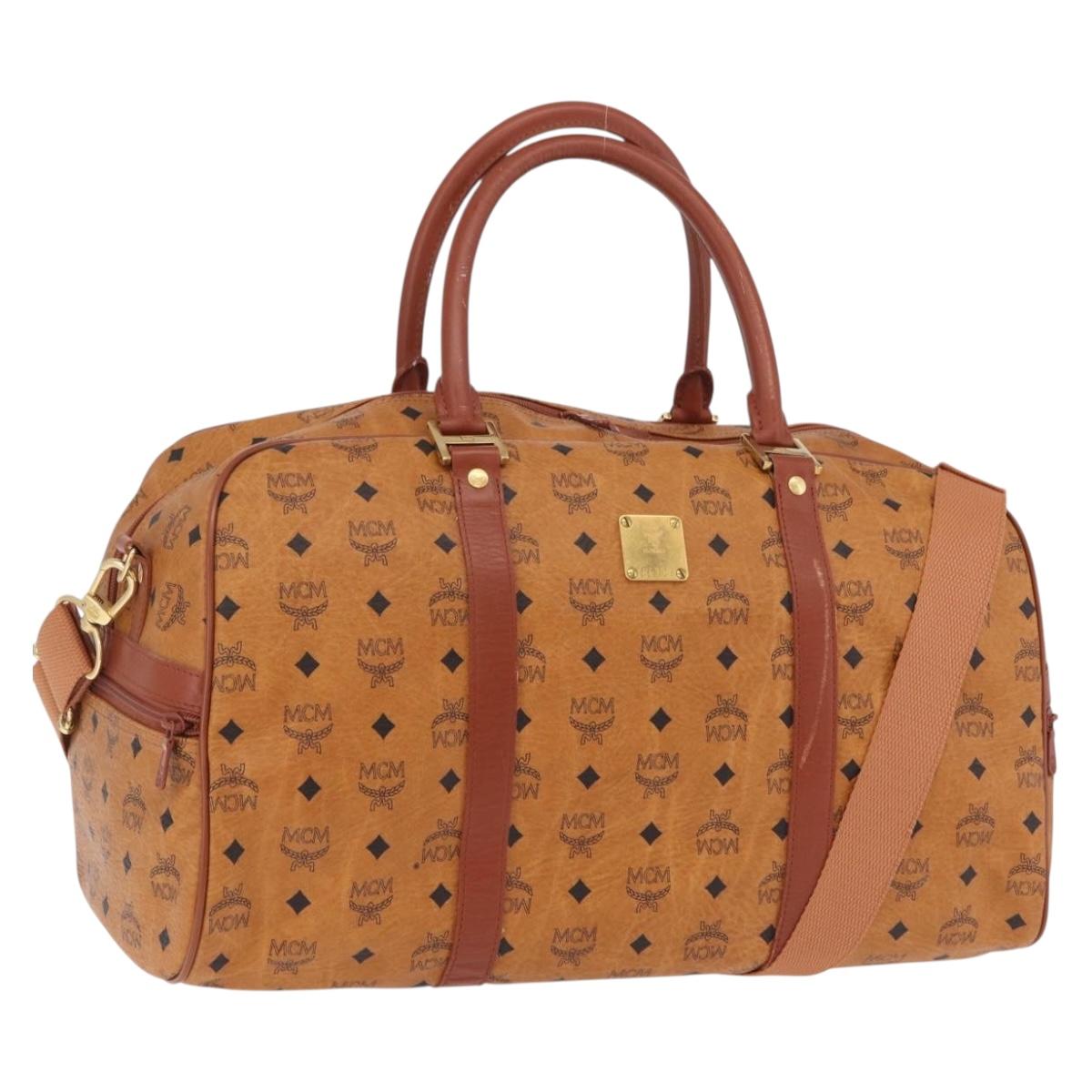 MCM Logogram Vicetos Boston Bag PVC Leather 2way Brown Gold Auth 206094