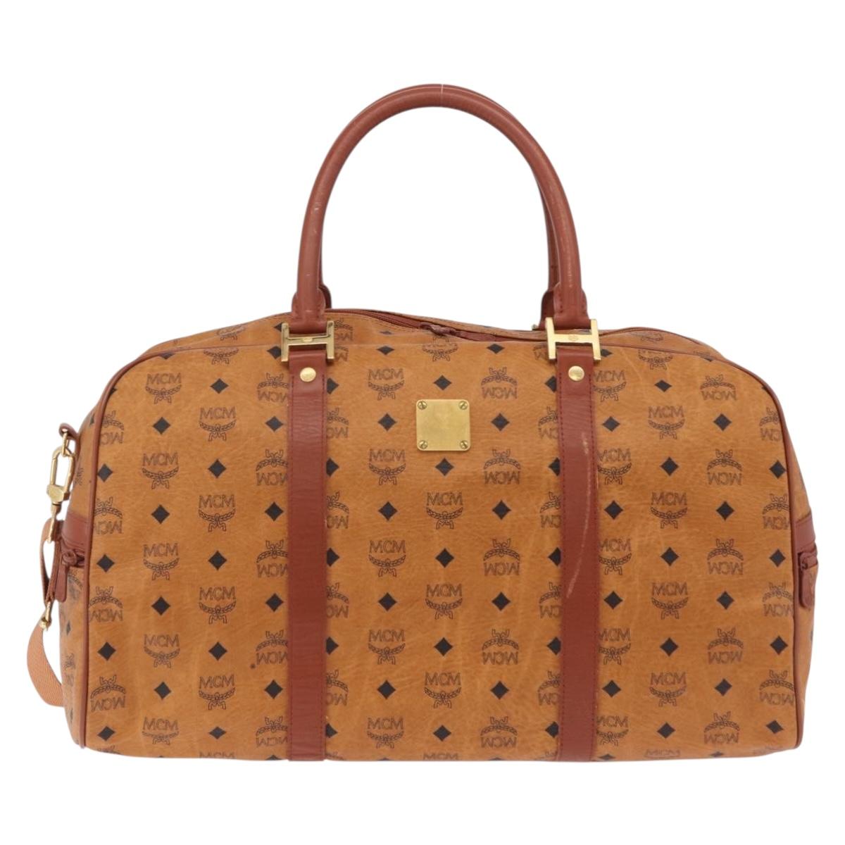 MCM Logogram Vicetos Boston Bag PVC Leather 2way Brown Gold Auth 206094