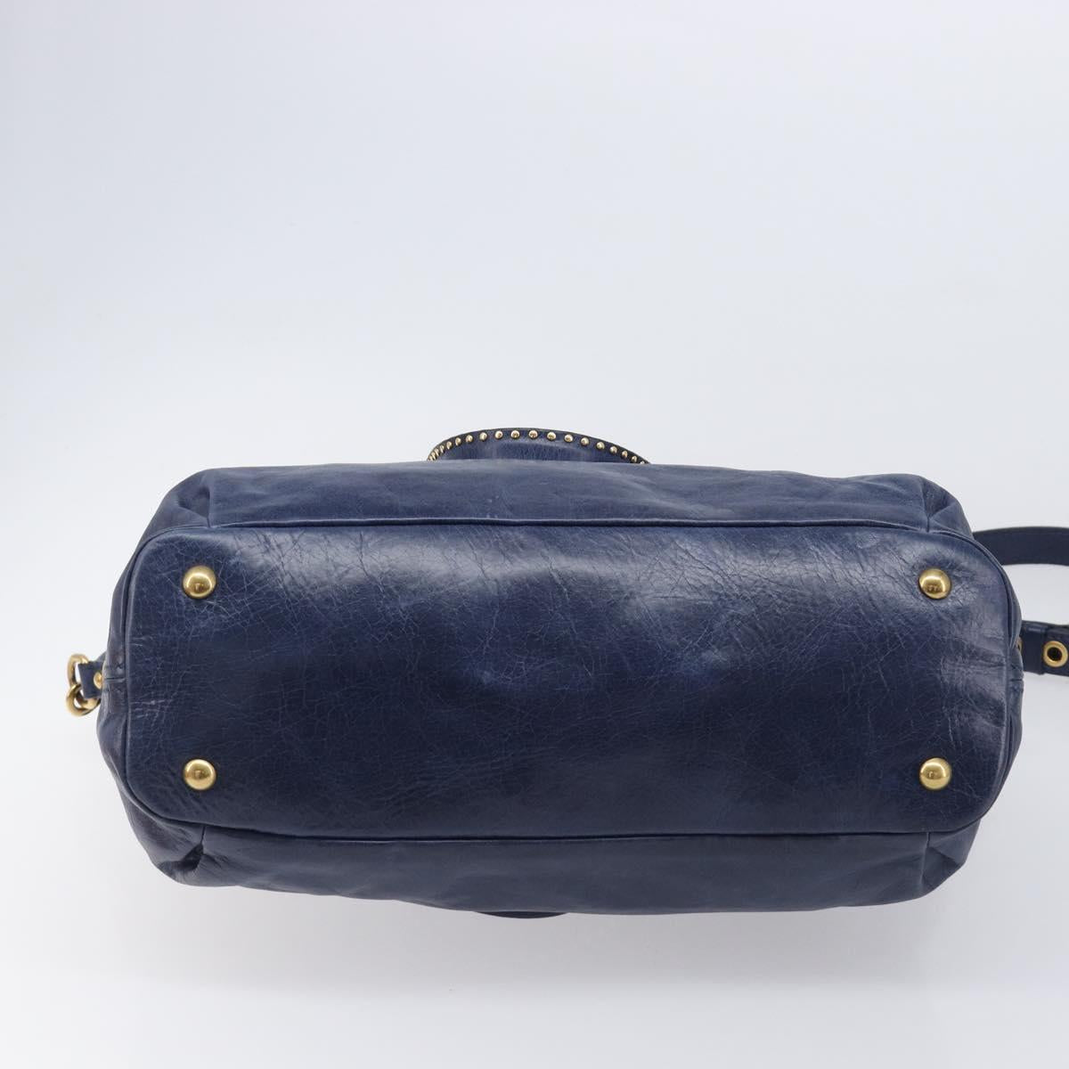 Miu Miu Hand Bag Vitellolux 2way Navy Gold Auth 206095M