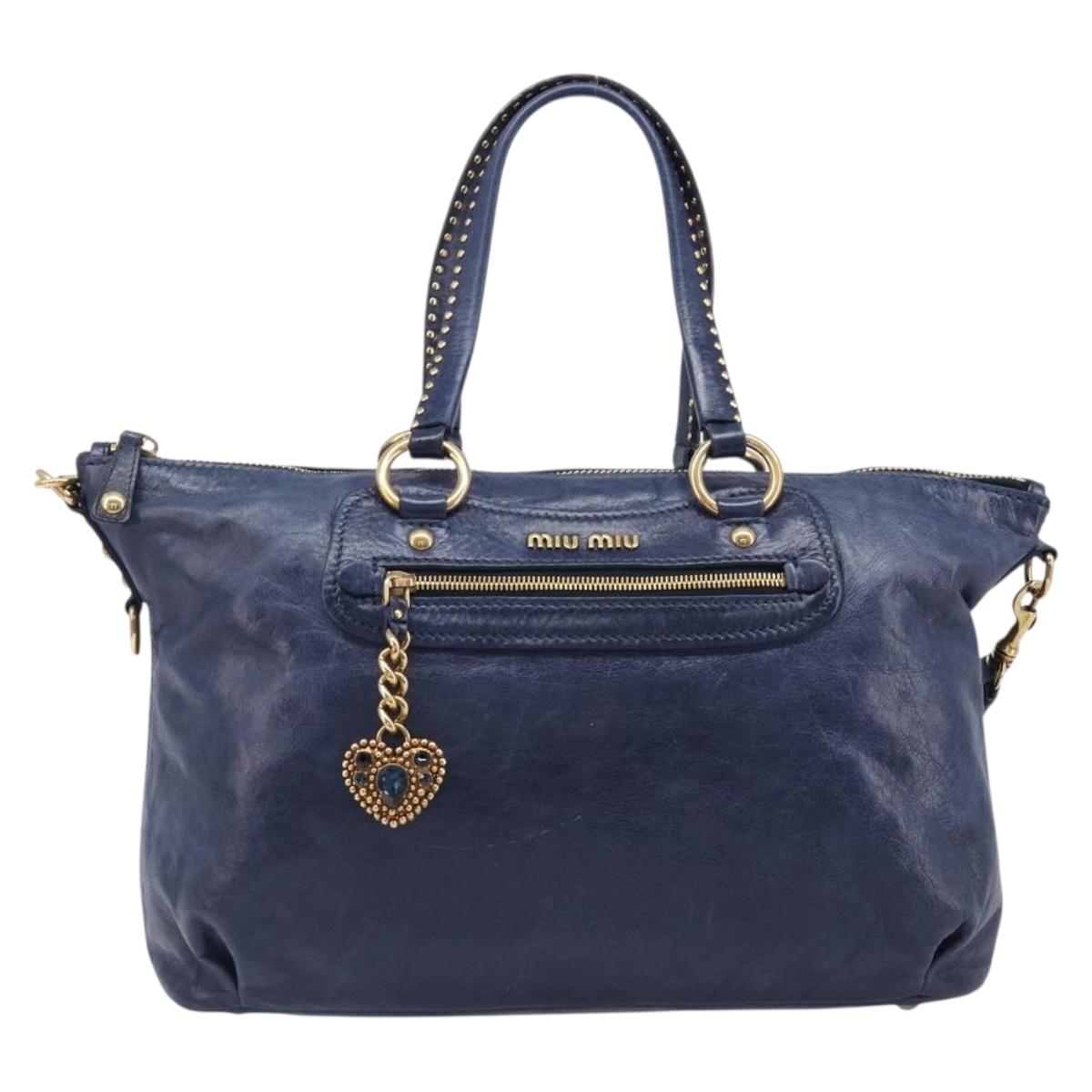 Miu Miu Hand Bag Vitellolux 2way Navy Gold Auth 206095M