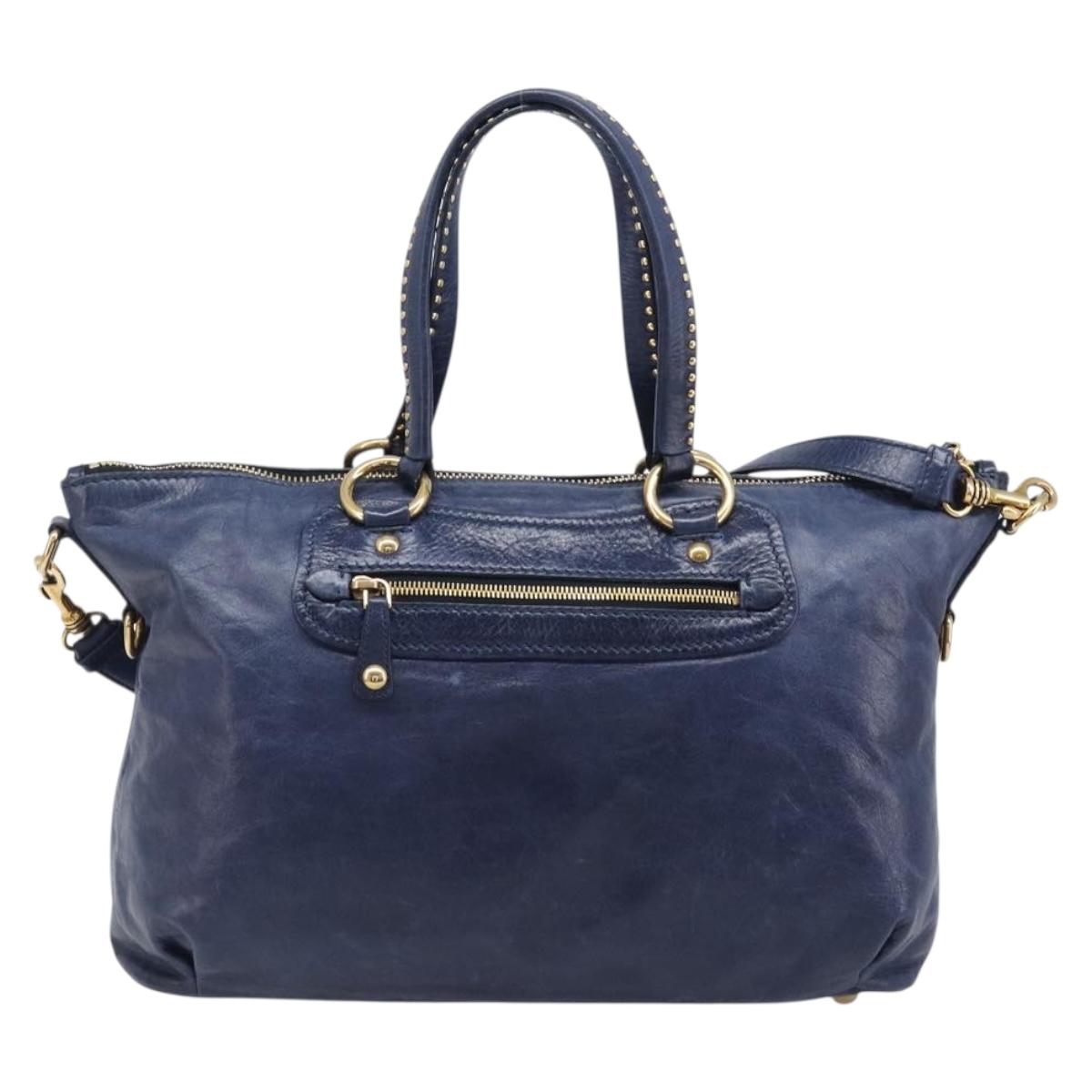 Miu Miu Hand Bag Vitellolux 2way Navy Gold Auth 206095M