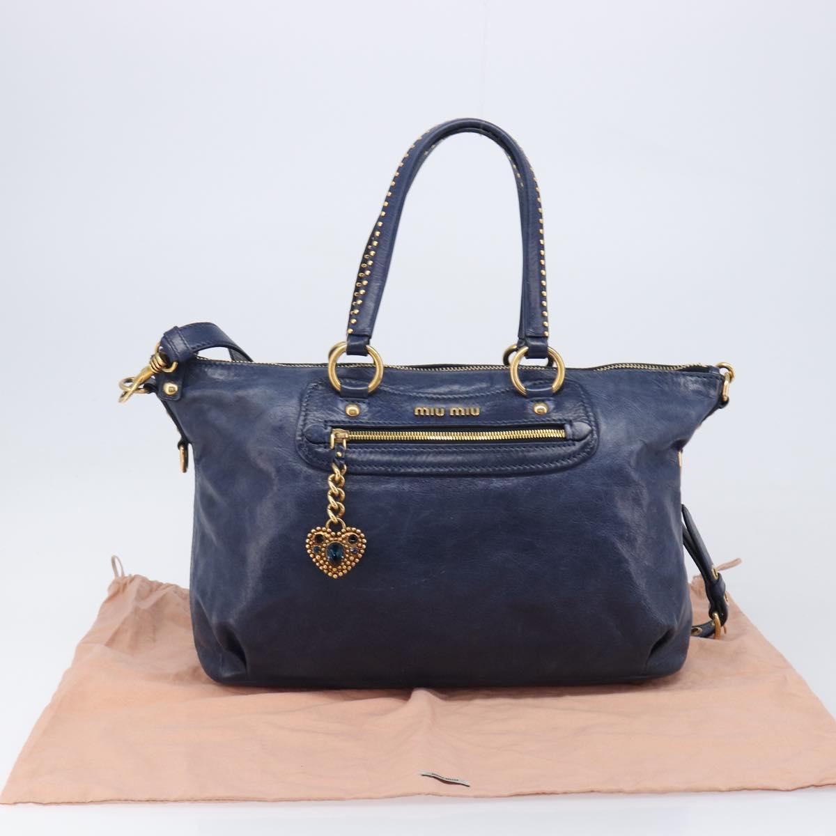 Miu Miu Hand Bag Vitellolux 2way Navy Gold Auth 206095M
