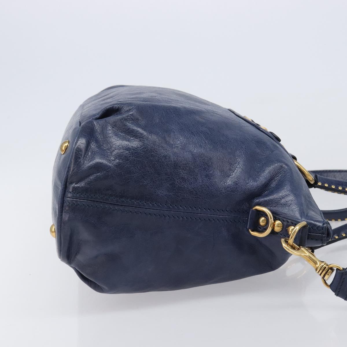 Miu Miu Hand Bag Vitellolux 2way Navy Gold Auth 206095M
