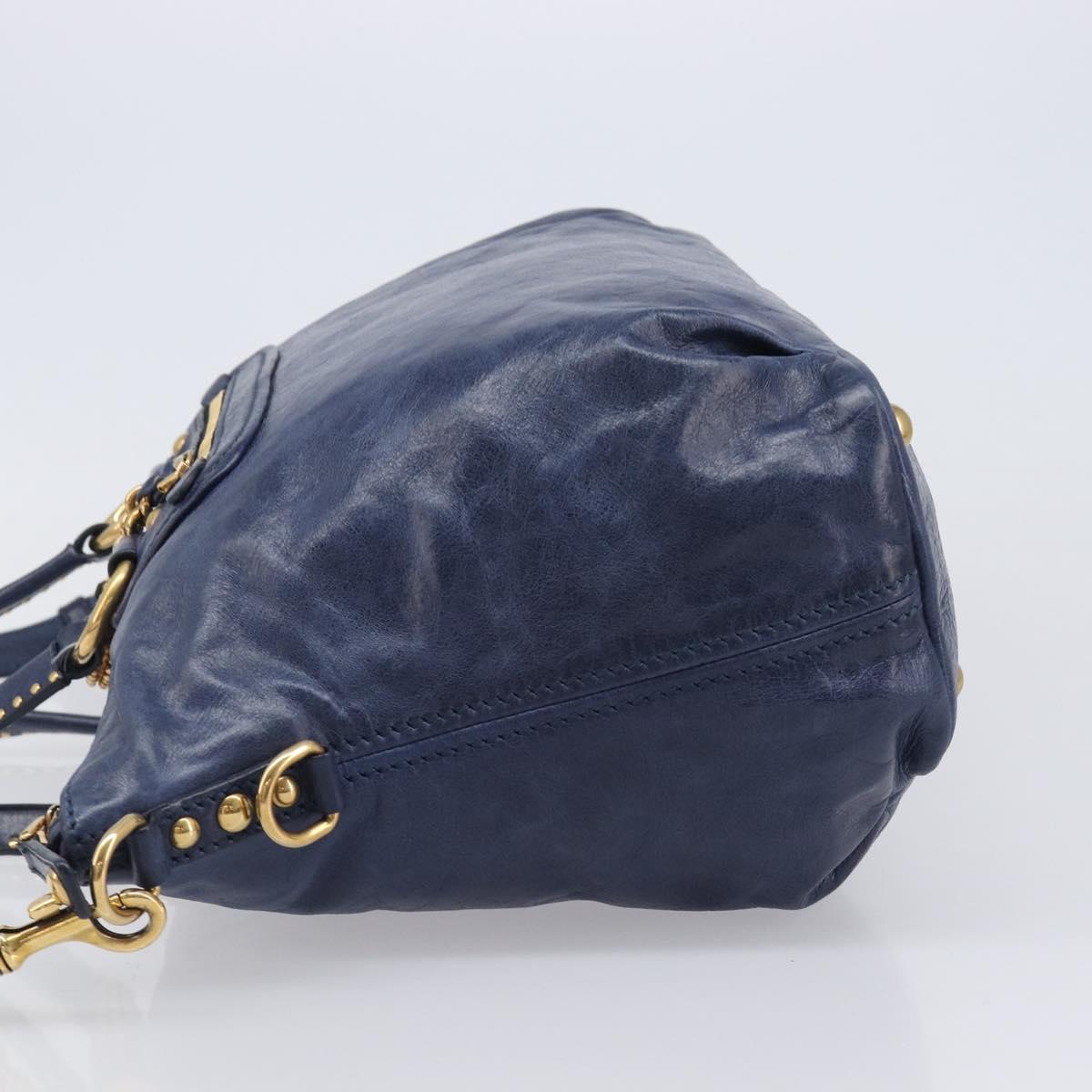 Miu Miu Hand Bag Vitellolux 2way Navy Gold Auth 206095M