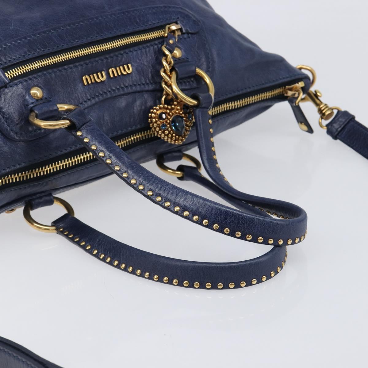 Miu Miu Hand Bag Vitellolux 2way Navy Gold Auth 206095M