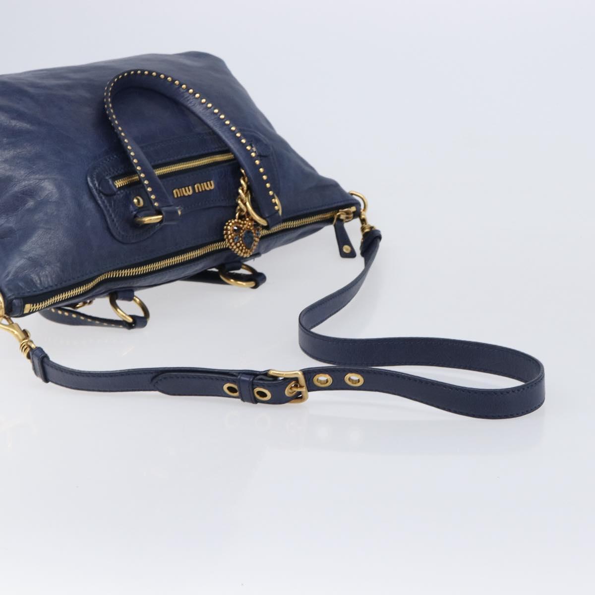 Miu Miu Hand Bag Vitellolux 2way Navy Gold Auth 206095M