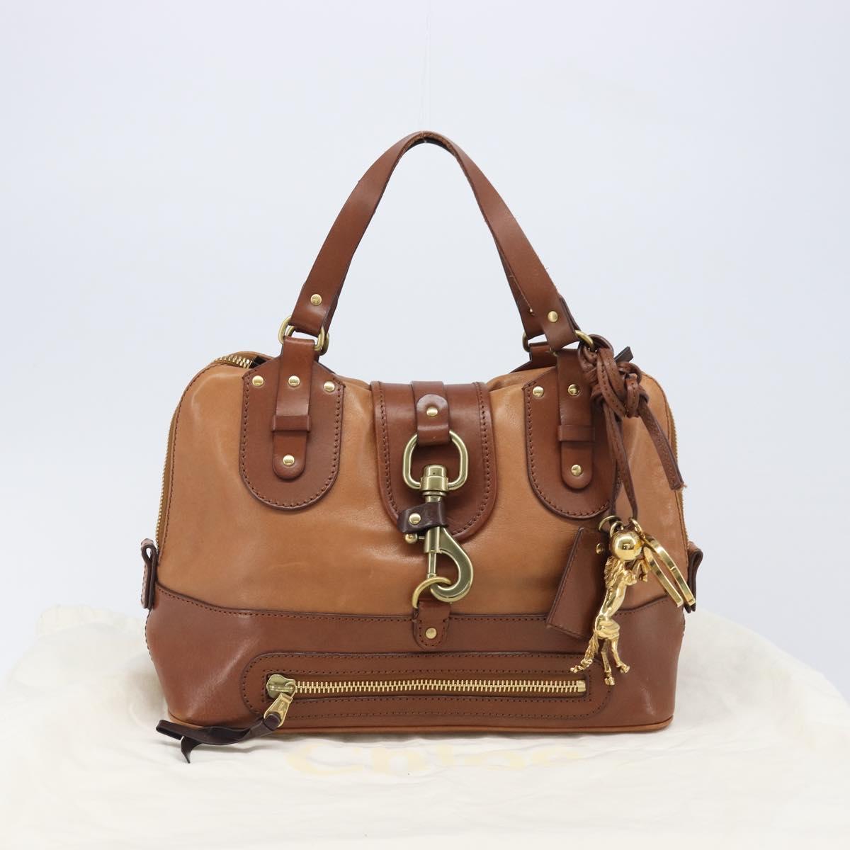 Chloe Kerala Hand Bag Leather Brown Gold Auth 206098V