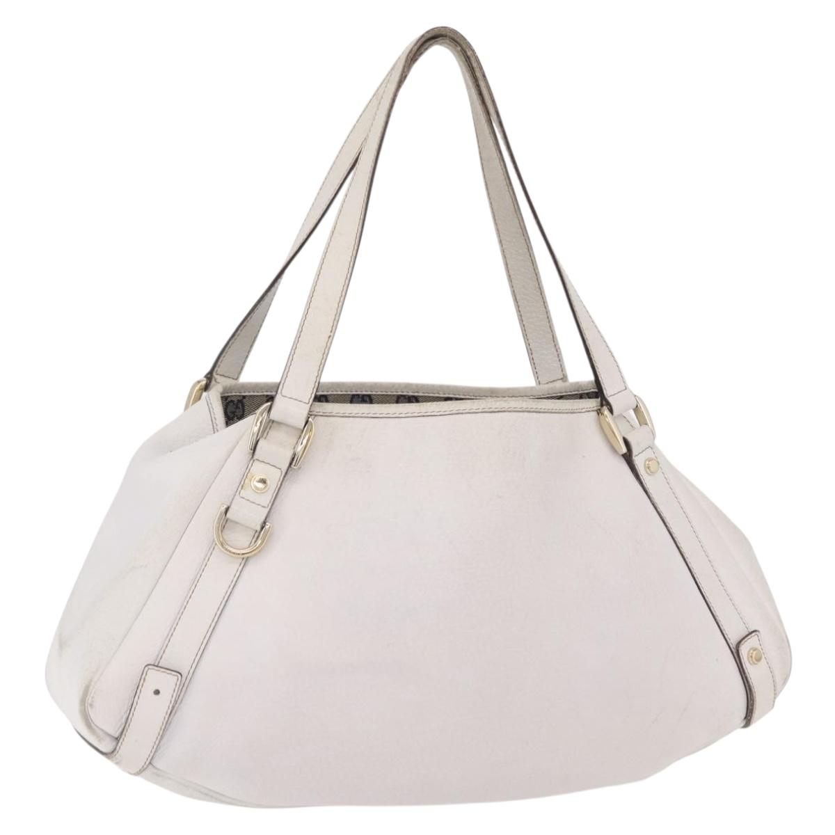 GUCCI Abbey Tote Bag Leather White Gold 130736 Auth 206102