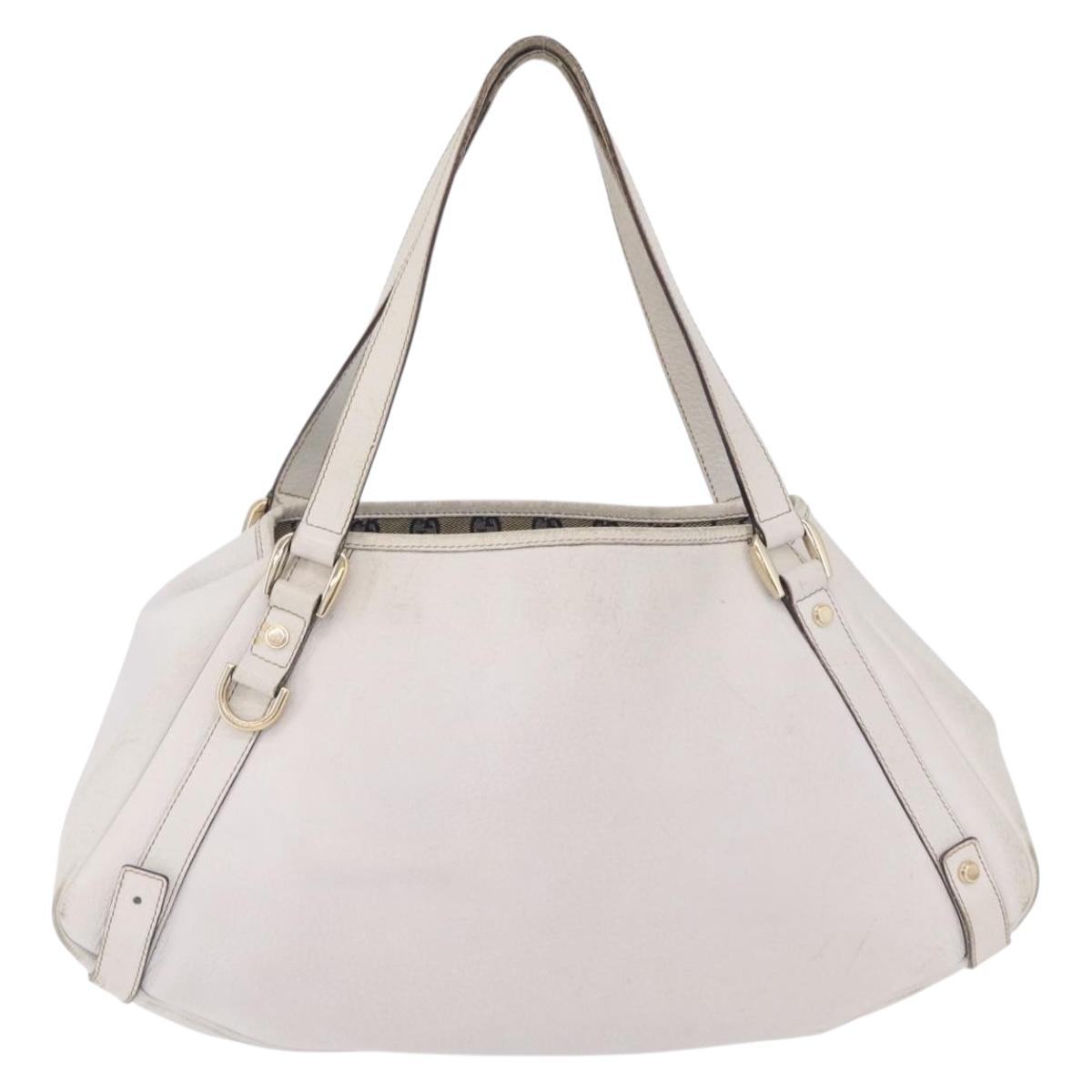 GUCCI Abbey Tote Bag Leather White Gold 130736 Auth 206102