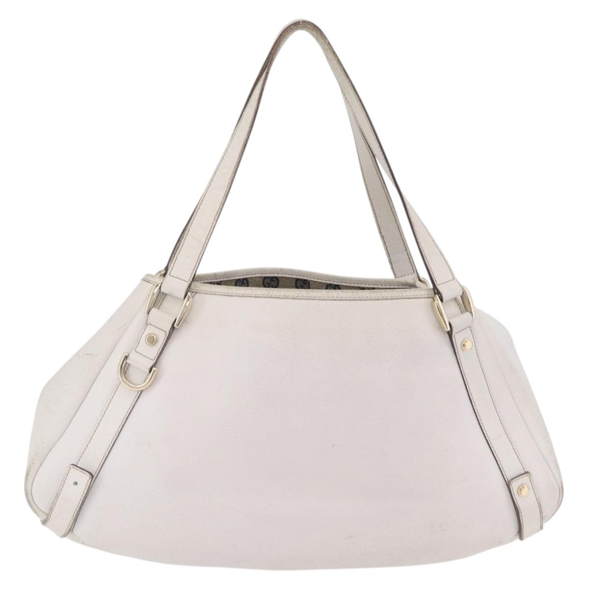 GUCCI Abbey Tote Bag Leather White Gold 130736 Auth 206102
