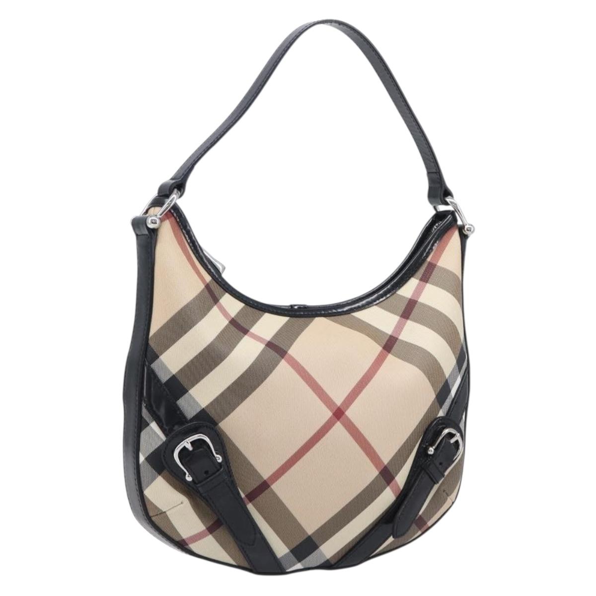 BURBERRY Nova Check Shoulder Bag PVC Beige Silver Auth 206103V