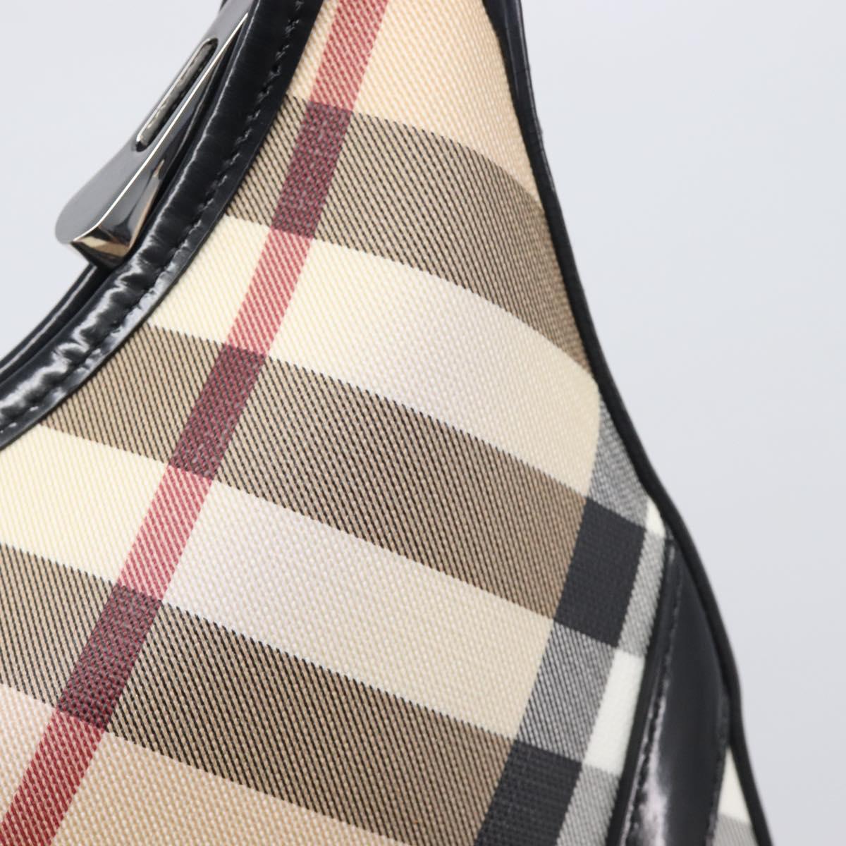 BURBERRY Nova Check Shoulder Bag PVC Beige Silver Auth 206103V