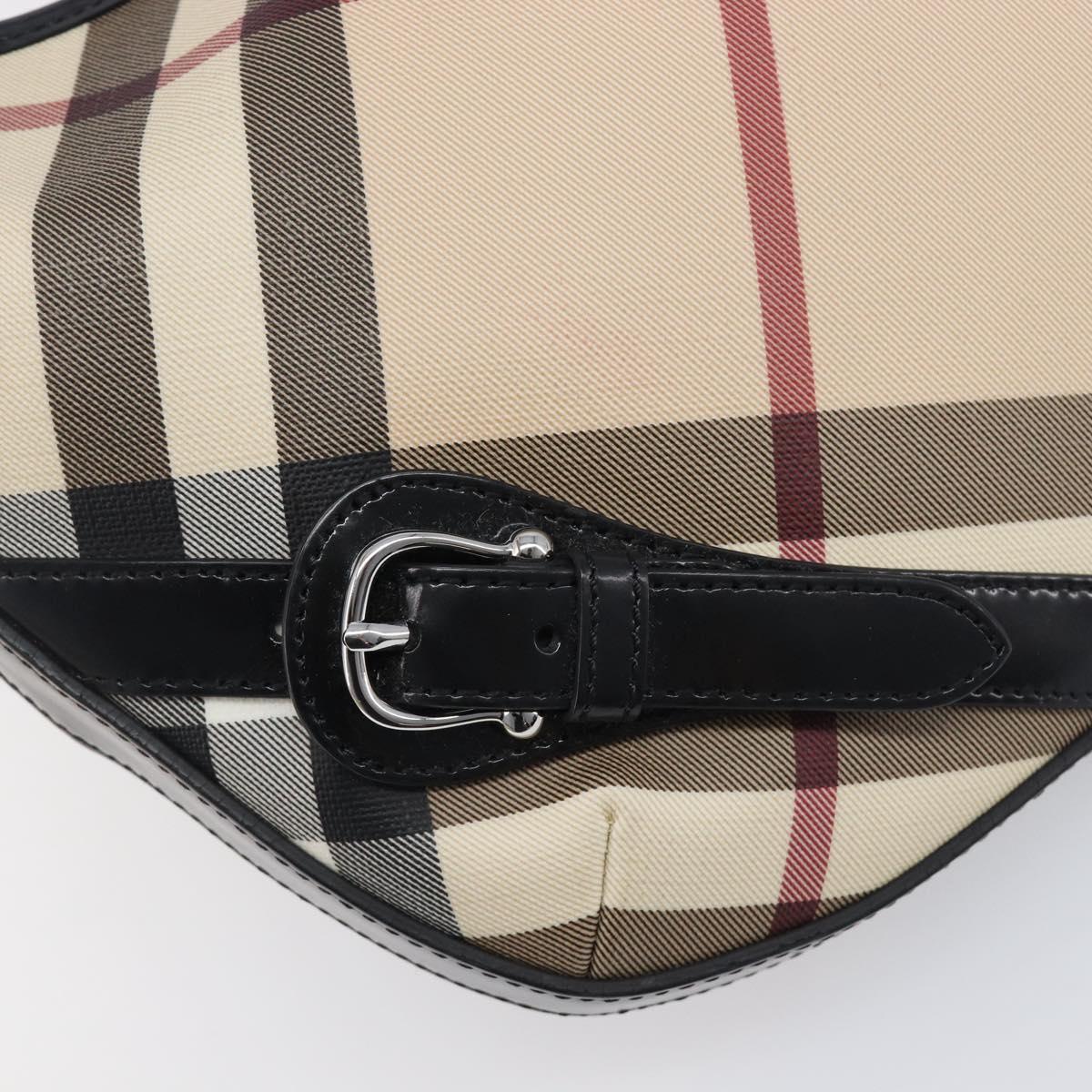 BURBERRY Nova Check Shoulder Bag PVC Beige Silver Auth 206103V