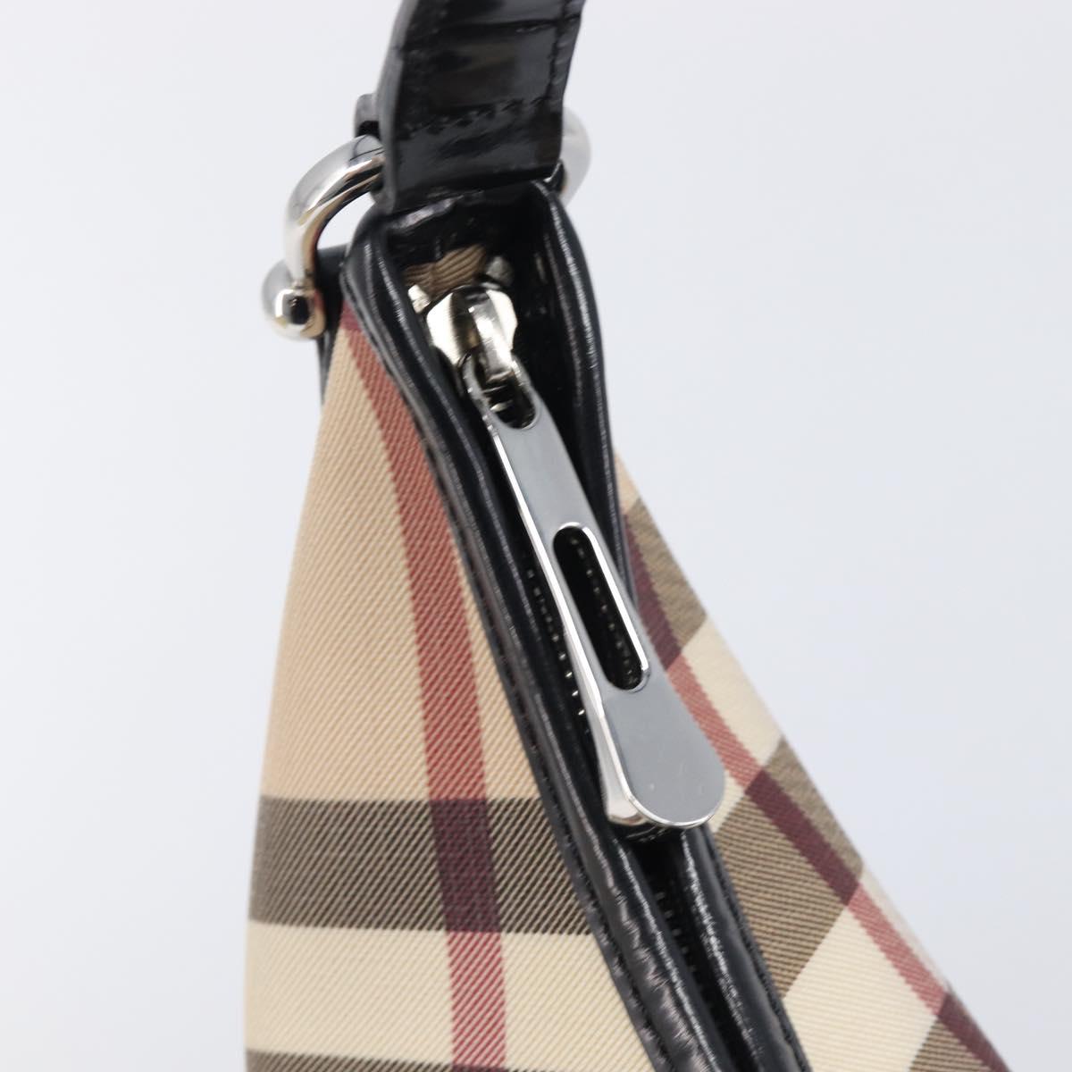 BURBERRY Nova Check Shoulder Bag PVC Beige Silver Auth 206103V