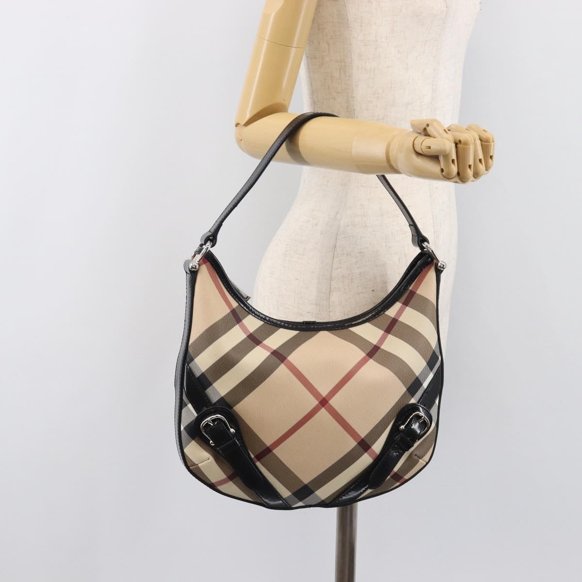 BURBERRY Nova Check Shoulder Bag PVC Beige Silver Auth 206103V
