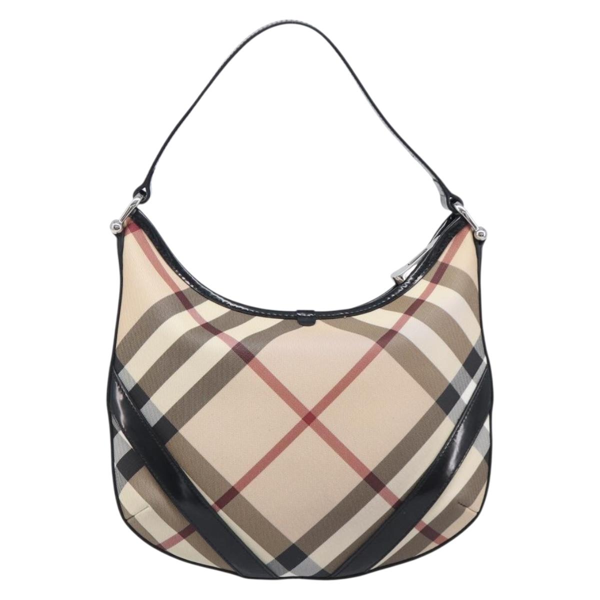 BURBERRY Nova Check Shoulder Bag PVC Beige Silver Auth 206103V