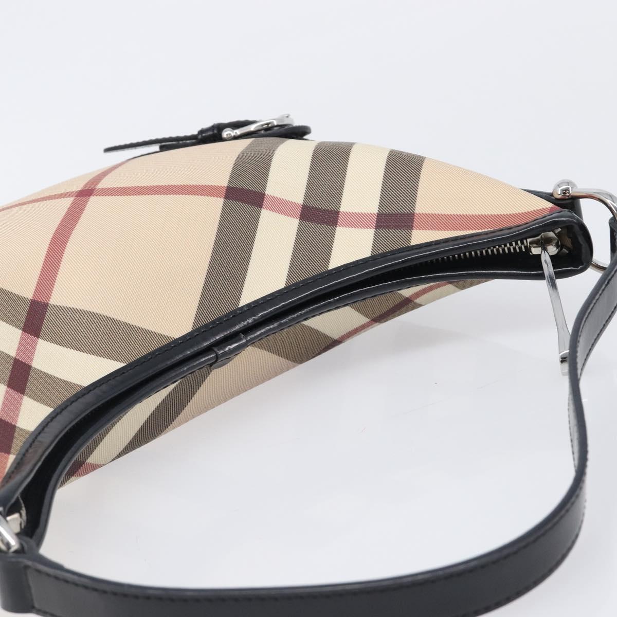 BURBERRY Nova Check Shoulder Bag PVC Beige Silver Auth 206103V