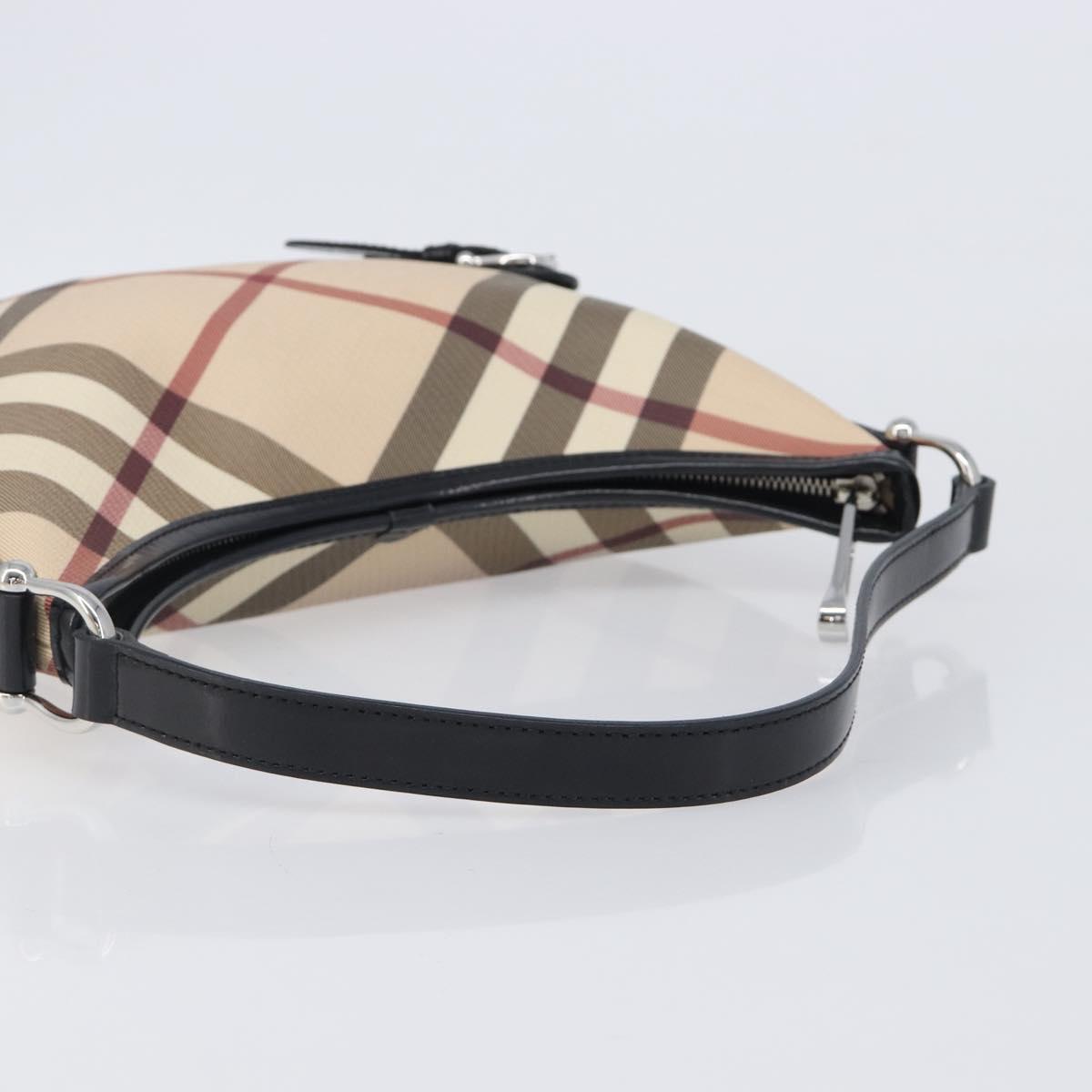 BURBERRY Nova Check Shoulder Bag PVC Beige Silver Auth 206103V