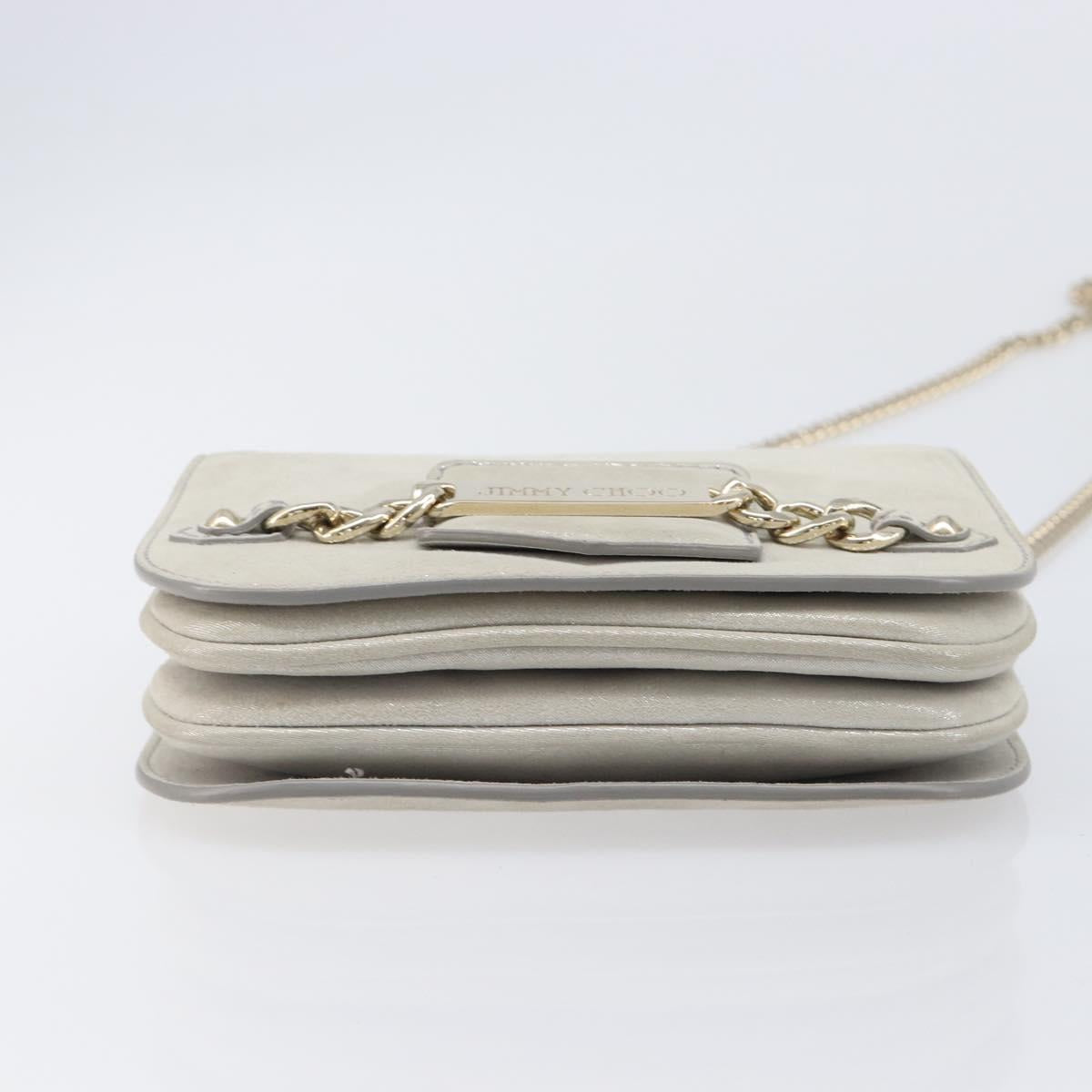 Jimmy Choo Chain Shoulder Bag Leather Silver Gold Auth 206104A