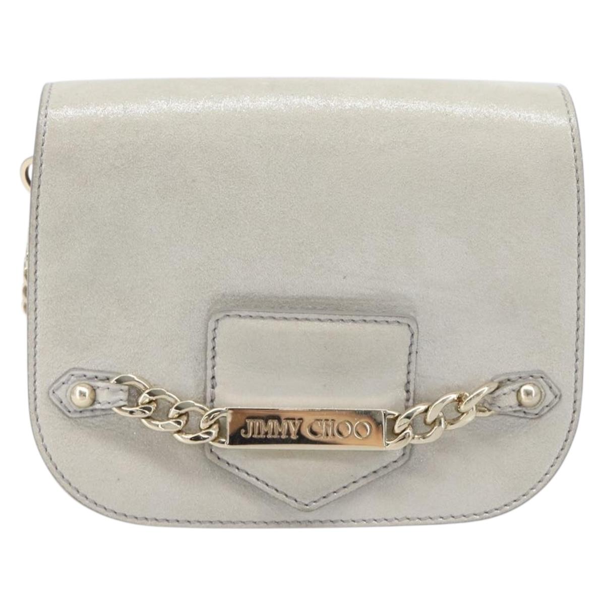 Jimmy Choo Chain Shoulder Bag Leather Silver Gold Auth 206104A