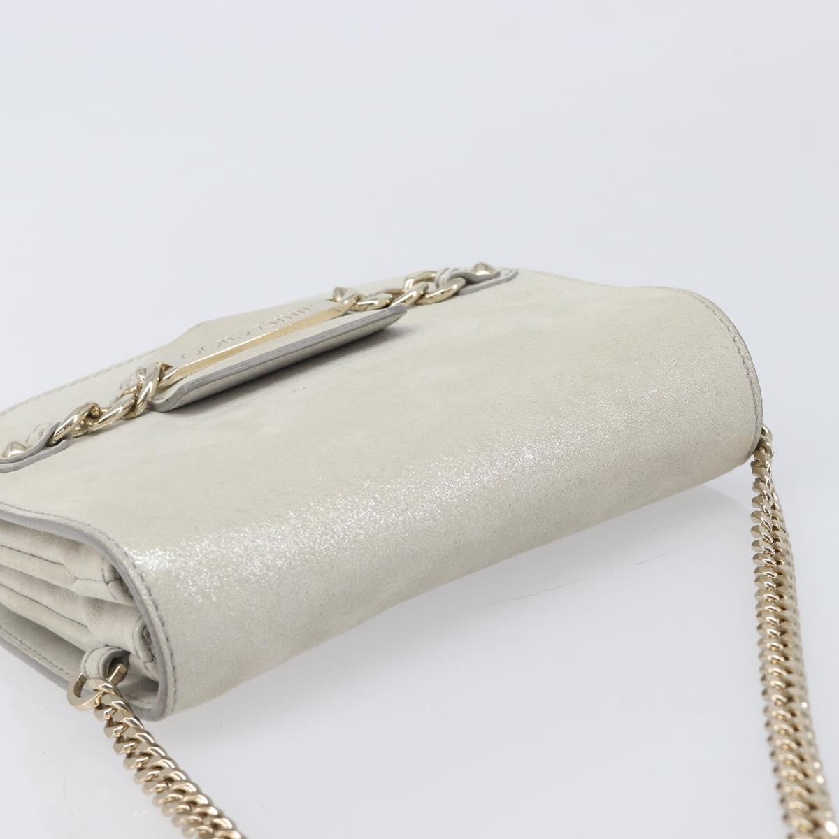 Jimmy Choo Chain Shoulder Bag Leather Silver Gold Auth 206104A