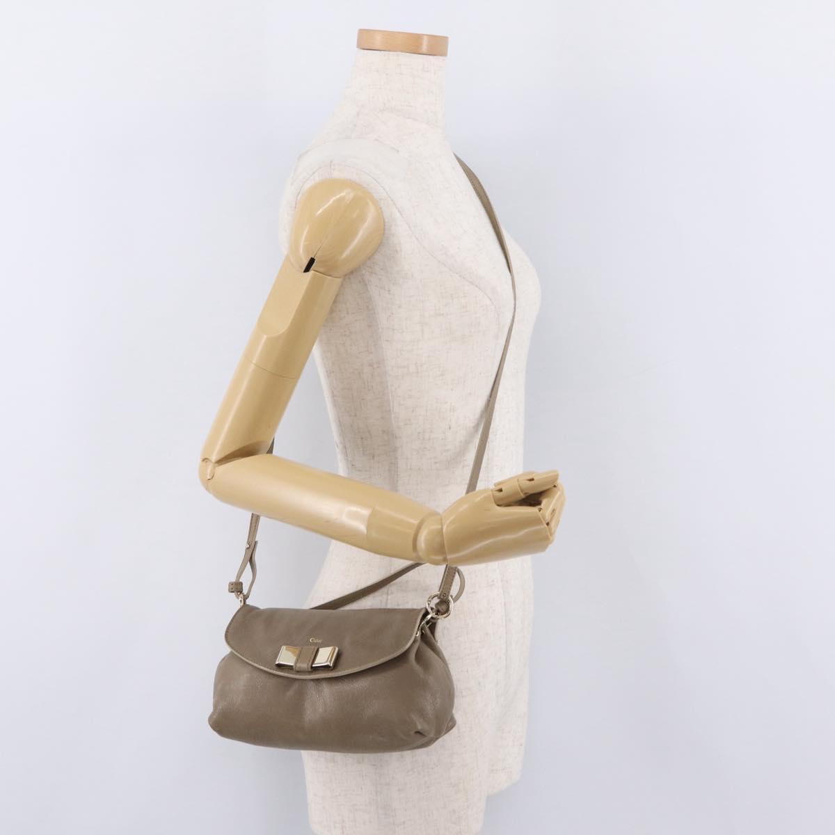 Chloe Lily Shoulder Bag Leather 2way Beige Gold Auth 206105A